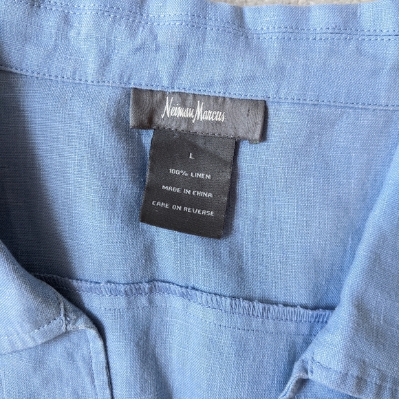 Neiman Marcus blue linen v neck collared top Size large - Picture 7 of 8
